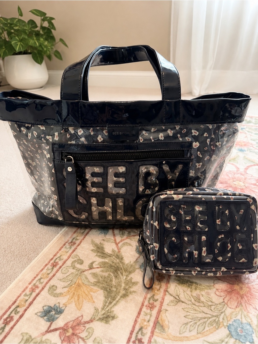 See by Chloé Transparent Tote with Removable Insert & Matching Pouch